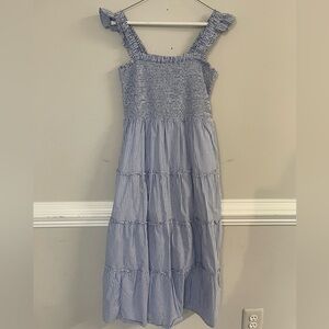 J. Crew Blue and White Smocked Dress